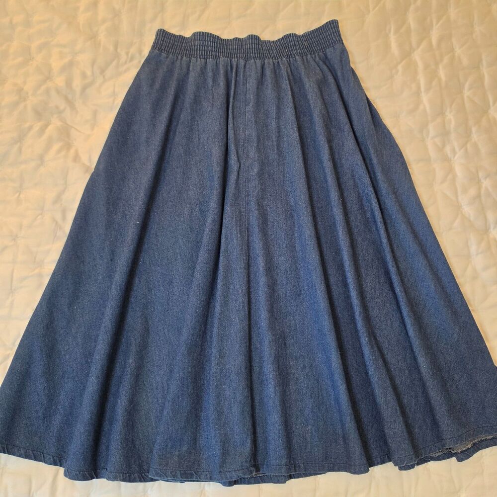 Vintage Womens Abstract Denim 100% Cotton Midi skirt Medium